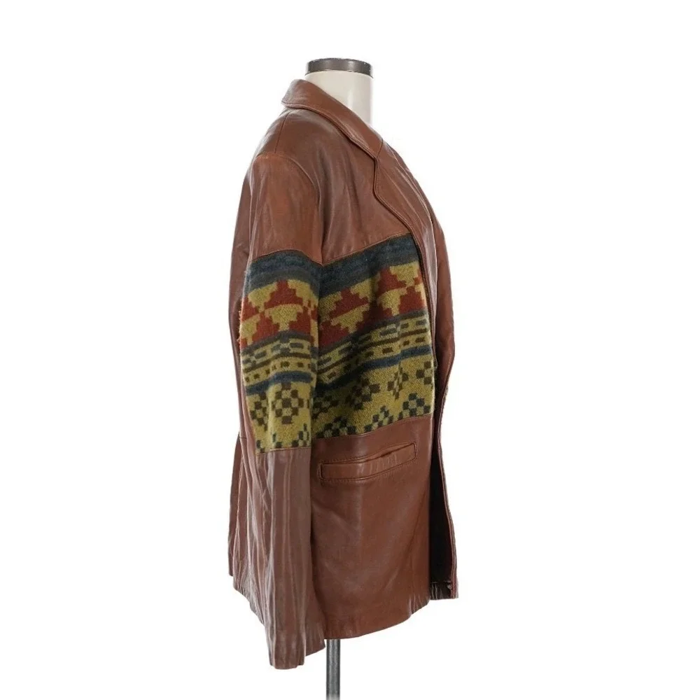 Hurricane Collection Men Butter Soft Leather Southwest Tapestry Blazer‎ Jacket M